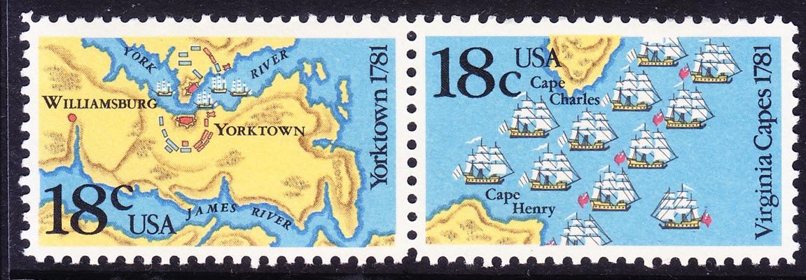 美国邮票 1981年约克城海战.战争.地图 2连 (北