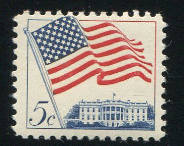美国邮票 1962年 国旗 星条旗 白宫建筑1全 雕